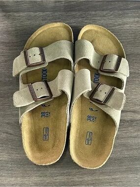 Birkenstock Men's Two-Strap Suede Sandals in Beige/Tan